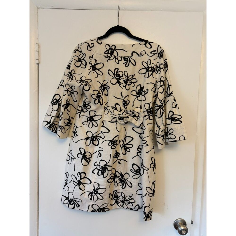 Live A Little LAL women large White & black floral jacket overcoat linen/cotton